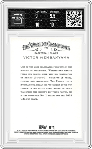 Victor Wembanyama from the 2023 Topps Allen & Ginter set graded by Arena Club and given an overall grade of 9.5.