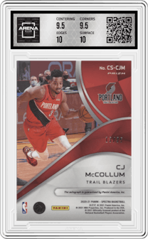 CJ McCollum from the 2020-21 Panini Spectra set featuring a Astral parallel graded by Arena Club and given an overall grade of 10.