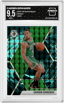 Carsen Edwards from the 2019-20 Panini Mosaic  set featuring a Genesis parallel graded by Arena Club and given an overall grade of 9.5.