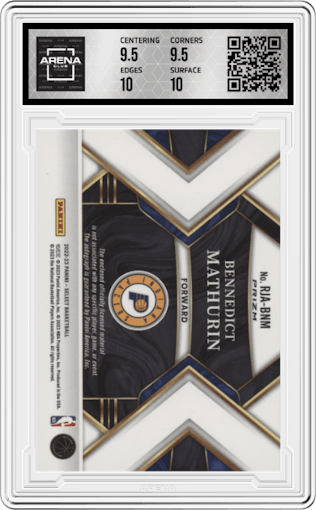 Bennedict Mathurin from the 2022-23 Panini Select set featuring a Red Wave parallel graded by Arena Club and given an overall grade of 10.
