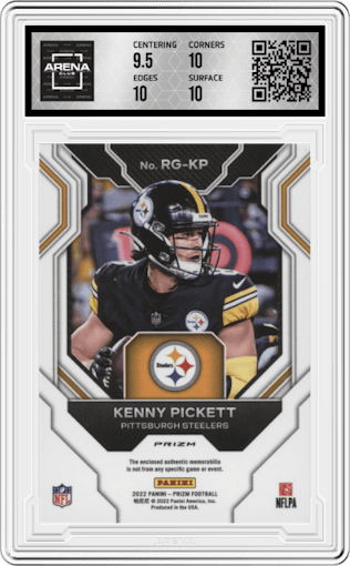 Kenny Pickett from the 2022 Panini Prizm set graded by Arena Club and given an overall grade of 10.