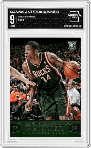 Giannis Antetokounmpo from the 2013-14 Panini set graded by Arena Club and given an overall grade of 9.