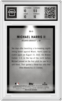 Michael Harris II from the 2023 Bowman  set graded by Arena Club and given an overall grade of 10.