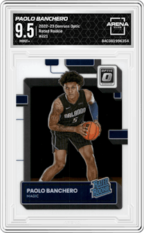 Paolo Banchero from the 2022-23 Panini Donruss Optic  set graded by Arena Club and given an overall grade of 9.5.