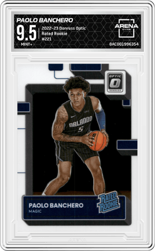 Paolo Banchero from the 2022-23 Panini Donruss Optic  set graded by Arena Club and given an overall grade of 9.5.