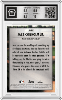 Jazz Chisholm Jr. from the 2023 Topps Update set graded by Arena Club and given an overall grade of 10.