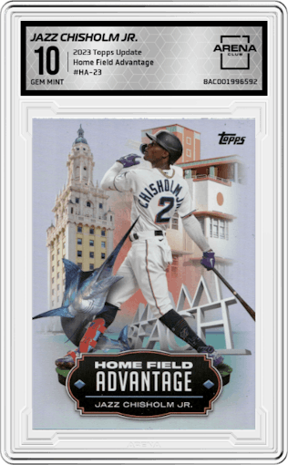 Jazz Chisholm Jr. from the 2023 Topps Update set graded by Arena Club and given an overall grade of 10.