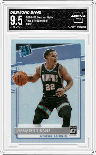 Desmond Bane from the 2020-21 Panini Donruss Optic set featuring a Holo parallel graded by Arena Club and given an overall grade of 9.5.