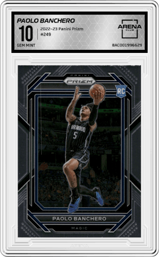 Paolo Banchero from the 2022-23 Panini Prizm  set graded by Arena Club and given an overall grade of 10.