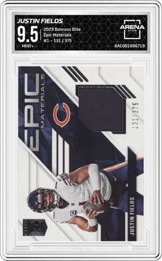 Justin Fields from the 2023 Donruss Elite set graded by Arena Club and given an overall grade of 9.5.