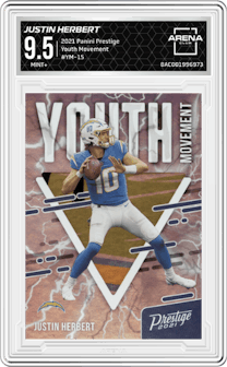 Justin Herbert from the 2021 Panini Prestige set graded by Arena Club and given an overall grade of 9.5.