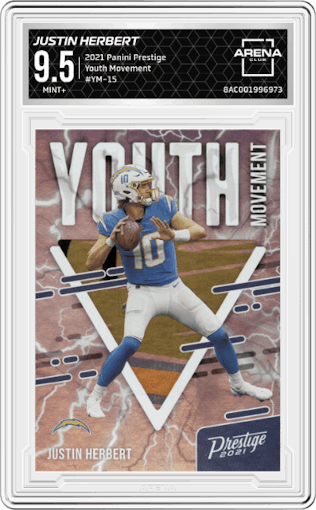 Justin Herbert from the 2021 Panini Prestige set graded by Arena Club and given an overall grade of 9.5.