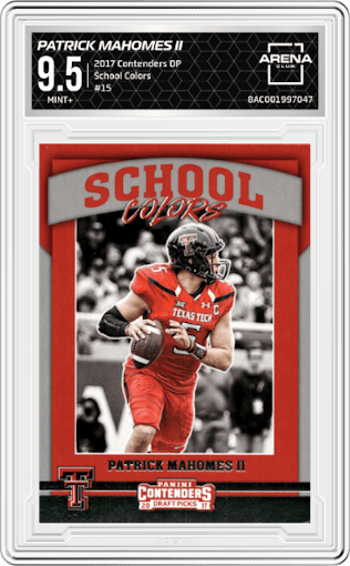 Patrick Mahomes II from the 2017 Panini Contenders Draft Picks set graded by Arena Club and given an overall grade of 9.5.