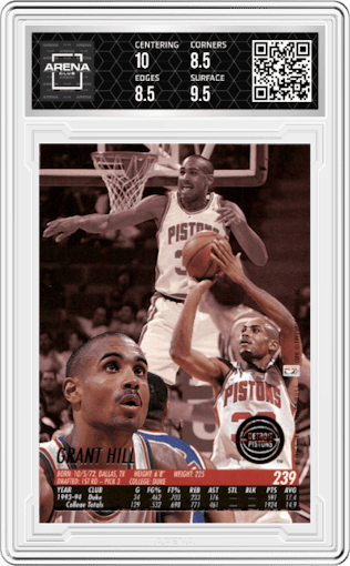 Grant Hill from the 1994-95 Fleer Ultra set graded by Arena Club and given an overall grade of 9.