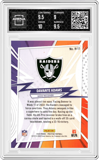 Davante Adams from the 2023 Panini Prestige set graded by Arena Club and given an overall grade of 9.5.