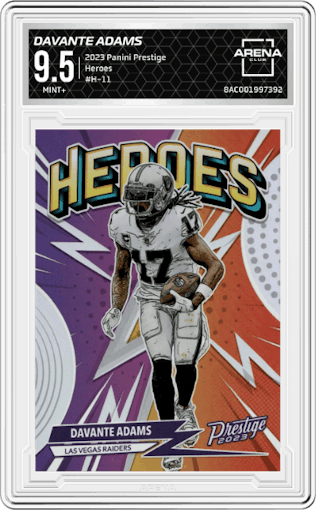 Davante Adams from the 2023 Panini Prestige set graded by Arena Club and given an overall grade of 9.5.