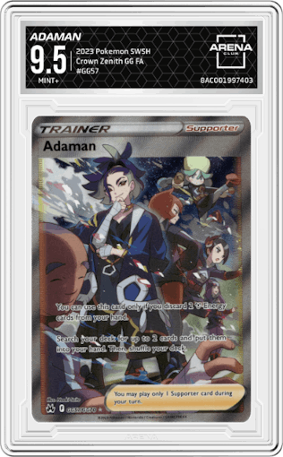 Adaman from the 2023 Pokemon SWSH set graded by Arena Club and given an overall grade of 9.5.