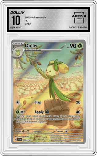 Dolliv from the 2023 Pokemon SV set graded by Arena Club and given an overall grade of 10.