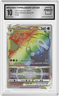 Hisuian Typhlosion VSTAR from the 2022 Pokemon SWSH set graded by Arena Club and given an overall grade of 10.