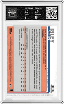 Austin Riley from the 2019 Topps Update  set graded by Arena Club and given an overall grade of 9.5.