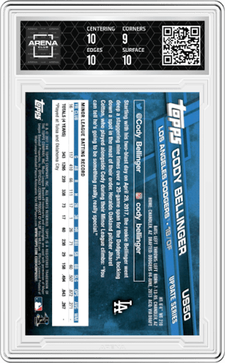 Cody Bellinger from the 2017 Topps Update set graded by Arena Club and given an overall grade of 9.5.