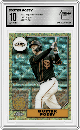 Buster Posey from the 2022 Topps Silver Pack  set graded by Arena Club and given an overall grade of 10.