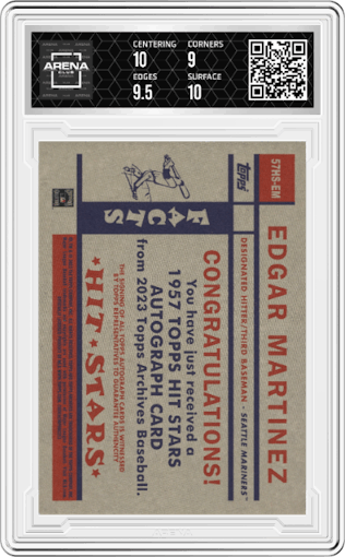 Edgar Martinez from the 2023 Topps Archives set graded by Arena Club and given an overall grade of 9.5.