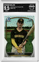 Ethan Salas from the 2023 Bowman Chrome Mega Box set graded by Arena Club and given an overall grade of 9.5.
