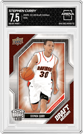 Stephen Curry from the 2009-10 UD Draft Edition set graded by Arena Club and given an overall grade of 7.5.
