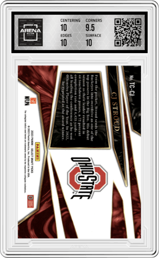 CJ Stroud from the 2023 Panini Select Draft Picks set graded by Arena Club and given an overall grade of 10.