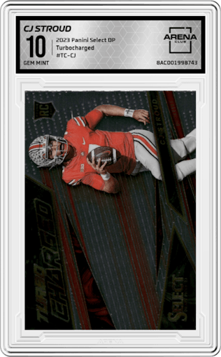 CJ Stroud from the 2023 Panini Select Draft Picks set graded by Arena Club and given an overall grade of 10.