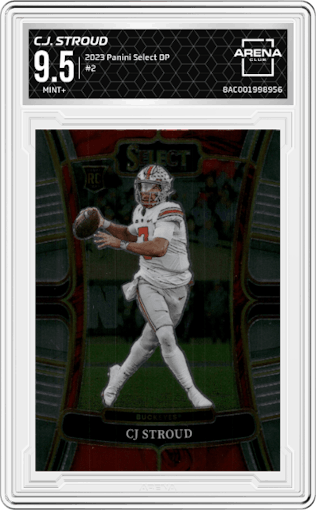 C.J. Stroud from the 2023 Panini Select Draft Picks set graded by Arena Club and given an overall grade of 9.5.