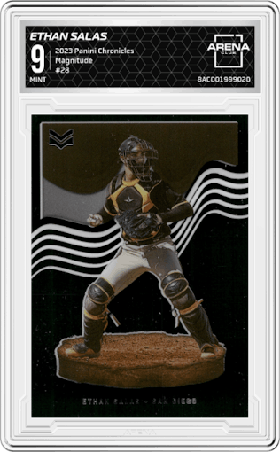 Ethan Salas from the 2023 Panini Chronicles set graded by Arena Club and given an overall grade of 9.