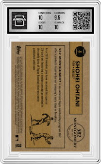 Shohei Ohtani from the 2019 Topps 582 Montgomery Club set graded by Arena Club and given an overall grade of 10.