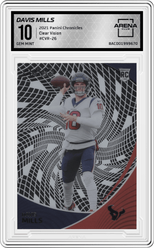 Davis Mills from the 2021 Panini Chronicles set graded by Arena Club and given an overall grade of 10.