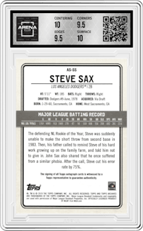 Steve Sax from the 2019 Topps Archives Snapshots set graded by Arena Club and given an overall grade of 10.
