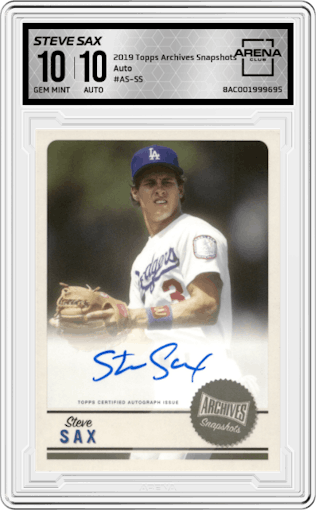 Steve Sax from the 2019 Topps Archives Snapshots set graded by Arena Club and given an overall grade of 10.