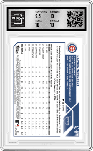 Hayden Wesneski from the 2023 Topps Chrome Update set graded by Arena Club and given an overall grade of 10.