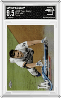 Corey Seager from the 2018 Topps Chrome set featuring a Refractor   parallel graded by Arena Club and given an overall grade of 9.5.