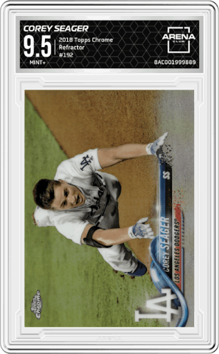 Corey Seager from the 2018 Topps Chrome set featuring a Refractor   parallel graded by Arena Club and given an overall grade of 9.5.