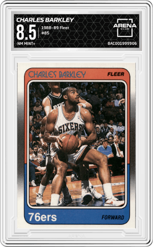 Charles Barkley from the 1988-89 Fleer set graded by Arena Club and given an overall grade of 8.5.