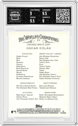 Oscar Colas from the 2023 Topps Allen & Ginter set graded by Arena Club and given an overall grade of 9.5.