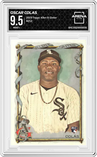 Oscar Colas from the 2023 Topps Allen & Ginter set graded by Arena Club and given an overall grade of 9.5.