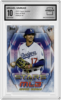 Miguel Vargas from the 2023 Topps Update set graded by Arena Club and given an overall grade of 10.