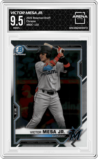 Victor Mesa Jr. from the 2021 Bowman Draft set graded by Arena Club and given an overall grade of 9.5.