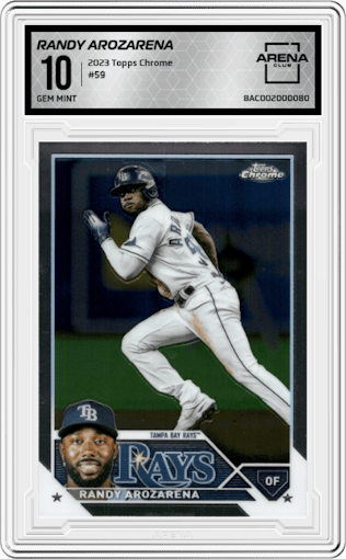 Randy Arozarena from the 2023 Topps Chrome set graded by Arena Club and given an overall grade of 10.