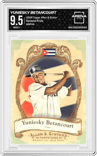 Yuniesky Betancourt from the 2009 Topps Allen & Ginter set graded by Arena Club and given an overall grade of 9.5.