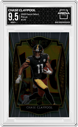 Chase Claypool from the 2020 Panini Select set graded by Arena Club and given an overall grade of 9.5.