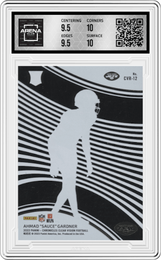 Ahmad "Sauce" Gardner from the 2022 Panini Chronicles set graded by Arena Club and given an overall grade of 10.
