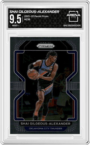 Shai Gilgeous-Alexander from the 2021-22 Panini Prizm  set graded by Arena Club and given an overall grade of 9.5.
